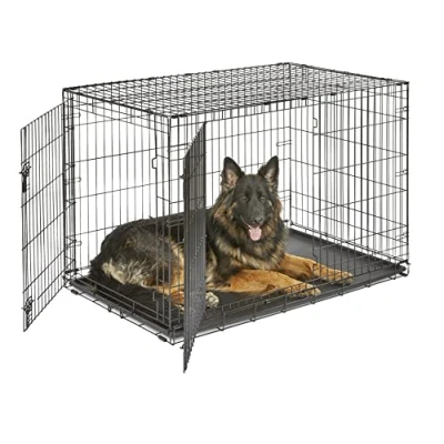 Abbildung von New World B48DD Hundebox, mit Doppeltür, 122 cm, für kleine Hunderassen, auslaufsicherer Bodenwanne, Bodenschutzfüßen und patentierten Funktionen