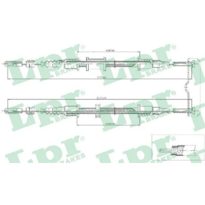 Abbildung von LPR C0571B Handbremsseil 1175/700+1575/1100 Scheibenbremse OPEL: Astra F CC, Caravan, Limousine