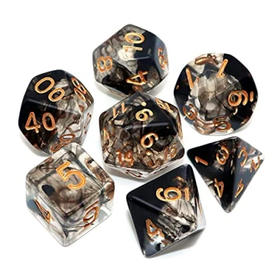 Abbildung von Creebuy DND Spielwürfel Set für Dungeon und Dragons, D&amp;D, Rollenspiele, Pathfinder, Brettspiele, polyedrische Würfel in transparenten Schwarztönen mit Wolkendesign, 7 teilig