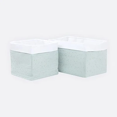 Abbildung von KraftKids Stoff Körbchen in Musselin goldene Punkte auf Grün, Aufbewahrungskorb für Kinderzimmer, Aufbewahrungsbox fürs Bad, Größe 20 x 33 cm