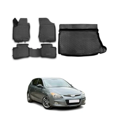Abbildung von OMAC Fußmatten &amp; Kofferraumwanne Set kompatibel mit Hyundai i30 2007 2011 Schrägheck TPE Schwarz