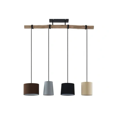 Abbildung von Lindby Hängeleuchte Amilia, dimmbar, Leuchtmittel nicht inklusive, Holz, Stoff, Eisen, Holz natur, Schwarz, grau, beige, 4 flammig, E27