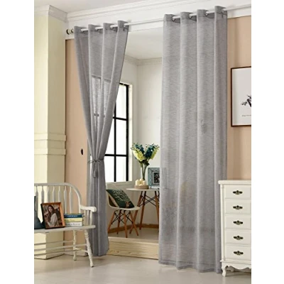 Abbildung von WOLTU 2er Set Gardinen transparent mit Ösen Leinenoptik Vorhang Ösenschal Halbtransparent Stores Voile Fensterschal Deko Leinenvorhang für Wohnzimmer Kinderzimmer Schlafzimmer, 140x245 cm Dunkelgrau