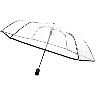 Abbildung von SMARTBULLE Transparenter Faltbarer Regenschirm Kompakt; Stabil; Windbeständig; Automatisch öffnend; Durchmesser=98cm; für Männer/Frauen; Farbe: SCHWARZ gesäumt.