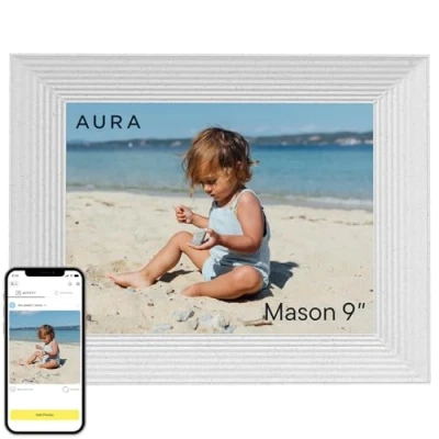 Abbildung von Aura Mason Intelligenter Digitaler Bilderrahmen 9 Zoll HD WLAN Cloud Fotorahmen, Kostenloser unbegrenzter Speicherplatz, Fotos von überall aus senden White Quartz