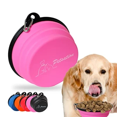 Abbildung von PETSATION Faltbarer Hundenapf für unterwegs [Das Original] Reisenapf, Fressnapf &amp; Wassernapf Hunde 350 ml Trinknapf, ideal Reisen, Spaziergänge Alltag Leicht, kompakt (350ml, Rosa)
