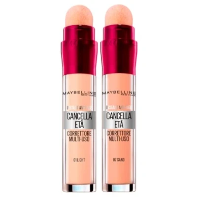 Abbildung von Maybelline New York Sponge Applicator + Erase Age Corrector Liquid Concealer 07 Sand Mehrzweckfarbe 01 Light mit Instant Anti Dark Circles
