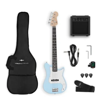 Abbildung von VISIONSTRING 3/4 Größe Bassgitarre Einsteigerpaket mit Verstärker und Zubehör, blau