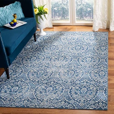 Abbildung von SAFAVIEH Traditionell Teppich für Wohnzimmer, Esszimmer, Schlafzimmer Brentwood Collection, Kurzer Flor, Marineblau und Hellgrau, 183 X 274 cm