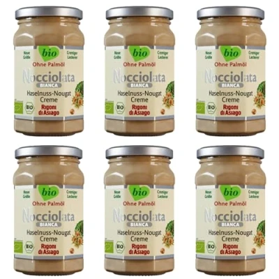 Abbildung von Rigoni di Asiago Nocciolata Bianca, 6x 250g, weiße Schokolade, Haselnusscreme ohne Palmöl, Nuss Nougat Creme Leckerer Brotaufstrich