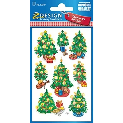 Abbildung von AVERY Zweckform 18 Aufkleber Weihnachten Weihnachtsbaum (Made in Germany, glitzernde Weihnachtssticker Papier, selbstklebende Weihnachtdeko für Karten, Geschenke, Tüten) 2 Bogen/je 8 Sticker, 52310