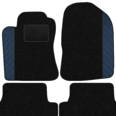 Abbildung von moto MOLTICO Fußmatten Auto Velours Autoteppiche Schwarz Automatten Set 4 teilig Auffälliges Design passend für Toyota RAV4 I 1994 2000 (Blaues Muster)