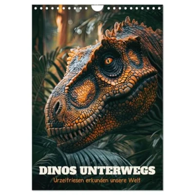 Abbildung von Dinos unterwegs: Urzeitriesen erkunden unsere Welt (Wandkalender 2025 DIN A4 hoch), CALVENDO Monatskalender