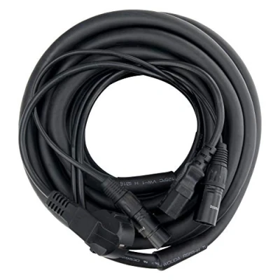 Abbildung von Pronomic Stage EUIECX 10 Hybridkabel Schukostecker auf Kaltgerätebuchse, XLR/XLR 10m (ideal zur Verkabelung von Aktiv Boxen, PA Lautsprechern, Lichteffekten &amp; Bühnenbeleuchtung)