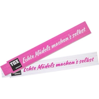 Abbildung von TOX 09969002 Meterstab M 2 mtr. pink/weiß, mit Aufdruck Mädels machen&#039;s selber, Gliedermaßstab für echte Powerfrauen, 1 Stück Zollstock