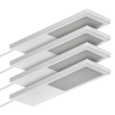 Abbildung von SOTECH 4er Set LED Möbelleuchte GIULIA II ohne Sensor silbergrau, 4000K neutralweiß inkl. Trafo &amp; Verteiler Unterbauleuchte Schrankleuchte Vitrinenbeleuchtung