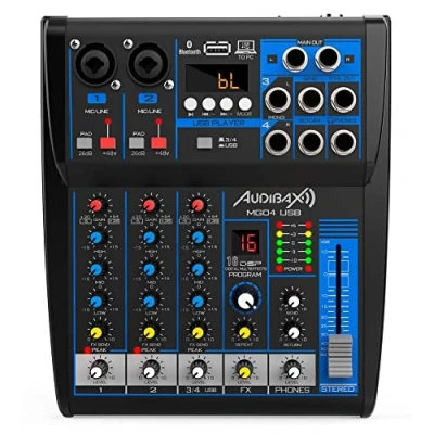 Abbildung von Audibax MG04 USB Mesa Mezclas con 4 canales Bluetooth, MP3, Rec y Efectos