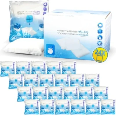 Abbildung von 24x Luftentfeuchter Nachfüllpack 400g Raumentfeuchter universelle Feuchtigkeits Stopper Granulat Beutel (24x 400g)