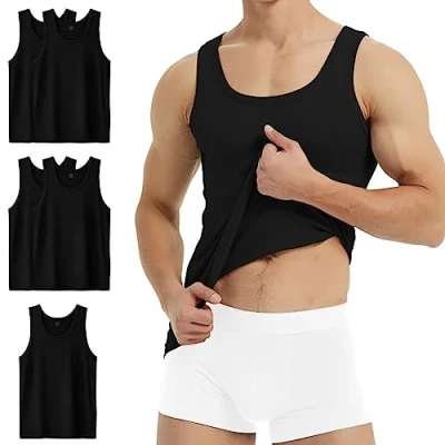 Abbildung von YouShow Unterhemd Herren Schwarz Tank Top Feinripp Baumwolle Sport Muskelshirts Sommer 5er Pack XXL