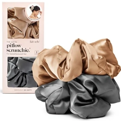 Abbildung von Kitsch Satin Haargummis für Frauen weicher als Seiden das Haar, Mädchen und stilvolle Frauen, niedliches Haargummi, 2 Stück