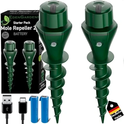 Abbildung von EdenGardens® 2er Pack &#039;MOLE Repeller 2.0 Battery&#039; Maulwurf Vertreiber bestes Mittel gegen Wühlmäuse &amp; Maulwurfschreck vertreiben (Set Erweiterung ohne Ladegerät)