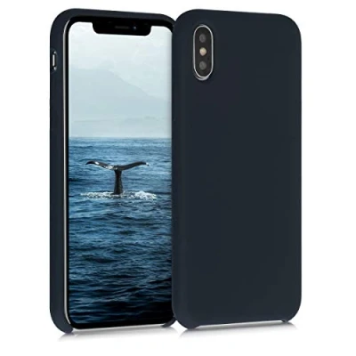 Abbildung von kwmobile Hülle kompatibel mit Apple iPhone X Silikon Handy Case Handyhülle weiche Oberfläche kabelloses Laden Heidelbeerblau