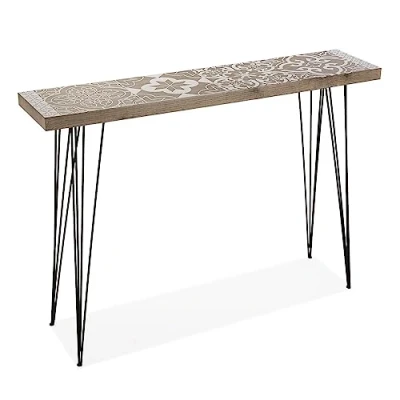 Abbildung von Versa Dallas Schmales Möbelstück für den Eingangsbereich oder Flur, Moderner Konsolentisch, Maßnahmen (H x L B) 80 25 110 cm, Holz und Metall, Farbe: Weiß Braun