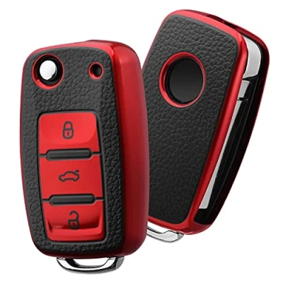 Abbildung von OATSBASF Autoschlüssel Hülle VW, vw Golf Schlüsselbox, Schlüsselhülle Cover für Polo Passat Skoda Seat 3 Tasten (P Rot)