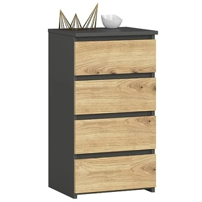 Abbildung von Home Collective Kommode 40 cm breit Holz Highboard Sideboard für Flur Schlafzimmer Wohnzimmer (Mehrzweckschrank Schrank schmal mit Schubladen), Kinderzimmer Organizer, 73 hoch, 4 Schubladen graphit Artisan Eiche
