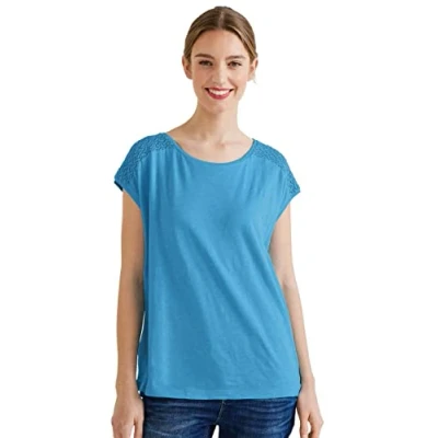 Abbildung von Street One MIT Spitzeneinsatz Tshirt basic, Damen, Größe: 38, Blau