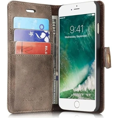 Abbildung von Für iPhone SE (2020/2022)/7/8 Brieftasche Hülle Echtes Leder Coffee