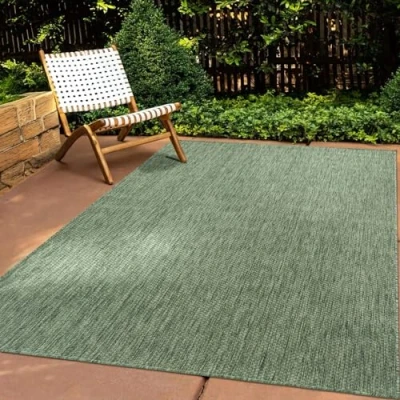 Abbildung von In &amp; Outdoor Teppich Wetterfest Wohnzimmer Balkon Küchenteppich Terrassenteppich Flachgewebe Sisaloptik Meliert Einfarbig grün 240x340 cm