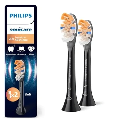 Abbildung von Philips Sonicare A3 Premium All in One, Original Ersatzbürstenköpfe, Schwarz, 2er Pack, HX9092/88