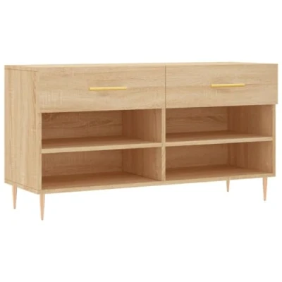Abbildung von vidaXL Schuhbank, Schuhregal mit 2 Schladen 4 Fächern, Schuhschrank viel Stauraum, Sitzbank Flur Schrank Schuhablage, Modern, Sonoma Eiche Holzwerkstoff