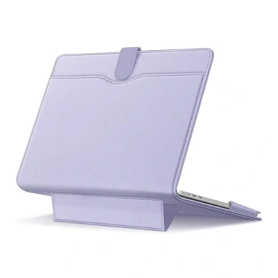 Abbildung von Fintie Hülle Kompatibel mit MacBook Air M3 M2 13.6 (2024 2022), M1 13 (2020 2018) und Pro (2022 2016), Folio Buchhülle Standfunktion (Pastellviolett)