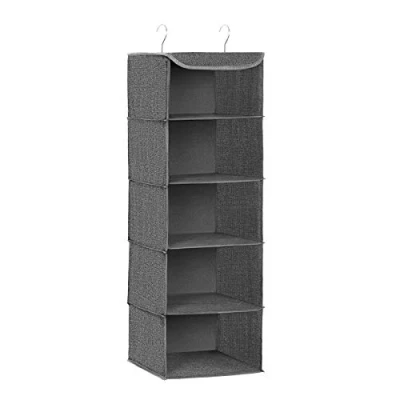 Abbildung von SONGMICS Hängeorganizer, 2er Set, Schrank Organizer, Hängeregal, Hängeaufbewahrung, faltbar und platzsparend, Metallhaken Bambus Einsätze, leinenartige Textur, grau RCH005G02