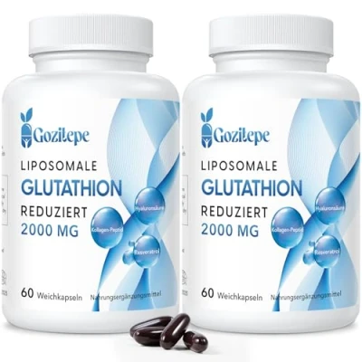 Abbildung von Liposomales Glutathion reduziert 2000mg pro Portion Ergänzung mit Hyaluronsäure + Kollagenpeptid Resveratrol 10x bessere Absorption (60 Stück (2er pack))