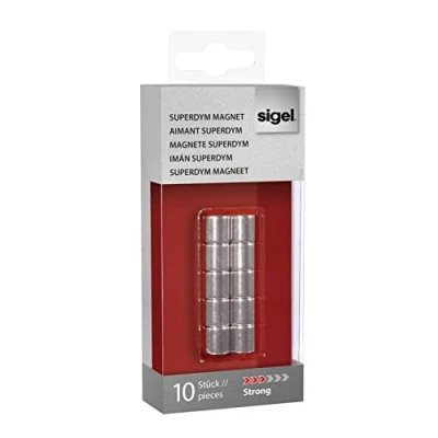 Abbildung von SIGEL GL701 SuperDym Magnete Zylinder silber, Ø 1x1 cm, 10er Set für Glas Magnettafeln