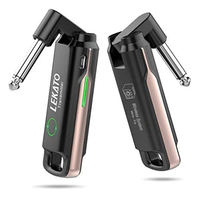 Abbildung von LEKATO Guitar Wireless System 70 Kanäle Transmitter Empfänger weniger als 3 ms Latenz wiederaufladbare Audio Digitalgitarre für E Gitarren Bass WS70 (Rosa)