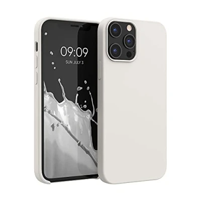 Abbildung von kwmobile Hülle kompatibel mit Apple iPhone 12 Pro Max Silikon Handy Case Handyhülle weiche Oberfläche kabelloses Laden Beige matt