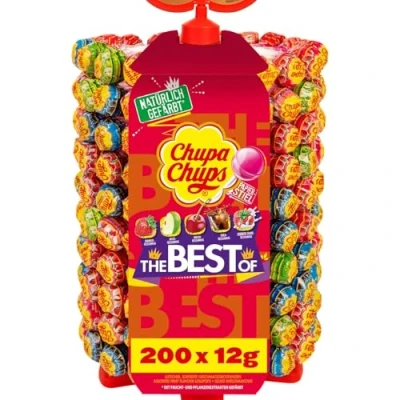Abbildung von Chupa Chups Lutscher Rad, Lollipop Ständer mit 200 Lollis, Aufsteller 5 leckeren Geschmacksrichtungen, für Kiosk, Büro, Halloween etc., x 12g