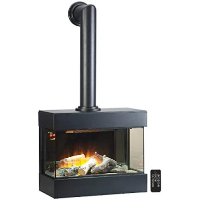 Abbildung von Carlo Milano Elektrokamin mit Rohr: Nostalgie Elektro Wandkamin 3D Flammeneffekt, 2.000 Watt, 60 cm (Elektrokamin Ofenrohr, Ofenrohr Attrappe, Elektrischer Kaminofen echter Flamme)