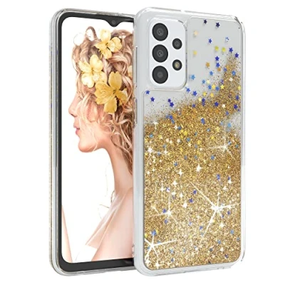 Abbildung von EAZY CASE Hülle kompatibel mit Samsung Galaxy A23 5G Schutzhülle Flüssig Glitzer, Handyhülle, Hülle, Back Cover Glitter Flüssigkeit, TPU/Silikon, Transparent/Durchsichtig, Gold