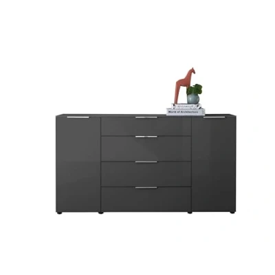 Abbildung von Stella Trading Sideboard Kommode SANTORIN Anthrazit 180 cm breit mit Glasfront, Schrank Korpus in Oberboden Glas und Schubladen für Ihren Wohnbereich x 99 40 (B/H/T)