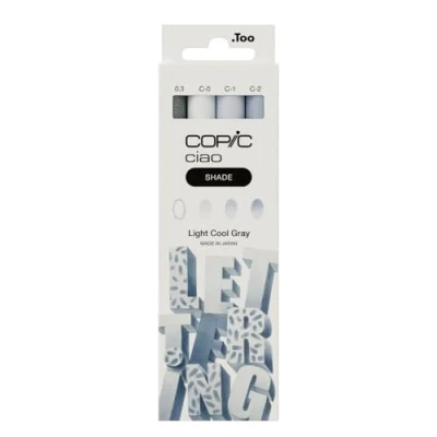 Abbildung von Copic Ciao Shade Set Light Cool Gray, 3 Twin Marker mit einer mittelbreiten und Brush Spitze, inkl. Multiliner Gray 0,3 mm