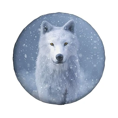Abbildung von Ersatz Autorad Reifenabdeckung, weißer Wolf im Schnee Druck, wasserdicht, staubdicht, Reifentasche, 40,6 cm