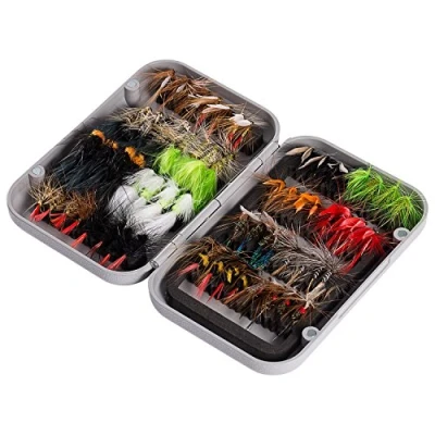 Abbildung von Bassdash Fliegenfischen Fliegen Set Forellenbarschangeln Mit Fliegenbox, 36/64/72/76/80 / 96Stk. Trockenfliegen/Nassfliegen, Nymphen, Streamers, Popper