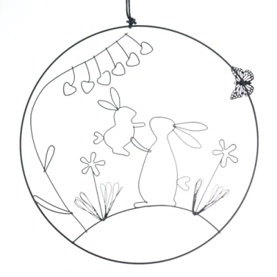 Abbildung von GASPER Fensterdeko Ostern mit Hasen &amp; Blumen Schwarz Ø 21 cm Metall, 4323022 94
