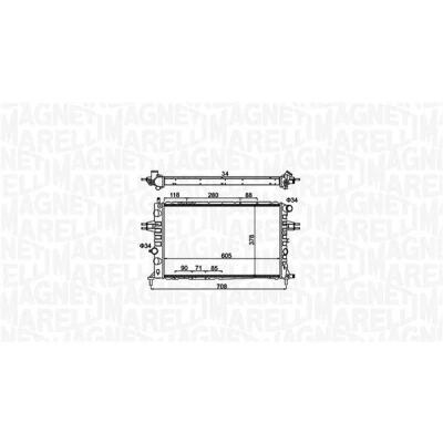 Abbildung von MAGNETI MARELLI 350213192300 Kühler, Motorkühlung 605 378 34 Kühlrippen mechanisch gefügt OPEL: Astra G Cabrio, CC, Zafira A