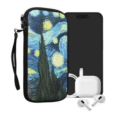 Abbildung von kwmobile Handytasche für Smartphones XXL 7&quot; Neopren Handy Tasche Hülle Cover Case Schutzhülle Klare Nacht Blau Gelb 17,7 x 8,5 cm Innenmaße
